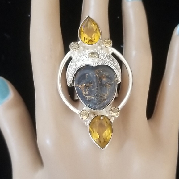 Vintage Sajen Goddess Sterling Silver and Citrine Ring SZ 7 3/4 - Picture 8 of 16